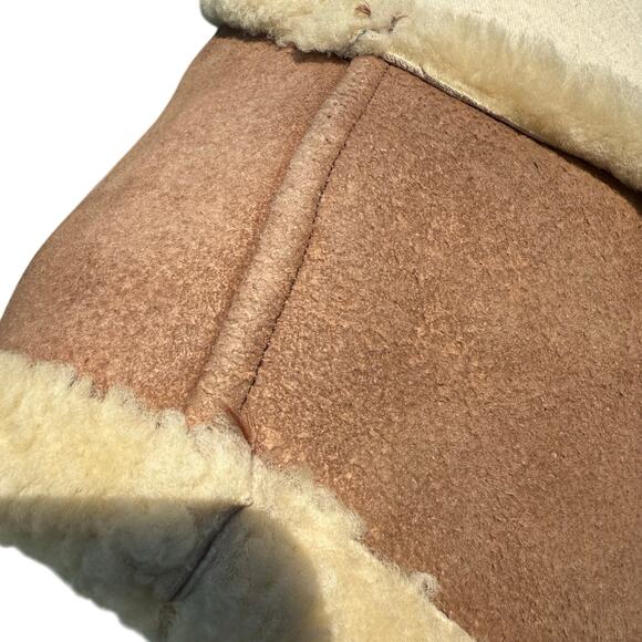 Vintage Handmade Suede Leather Sherpa-Lined Vest Snap Front Pockets - Picture 14 of 16